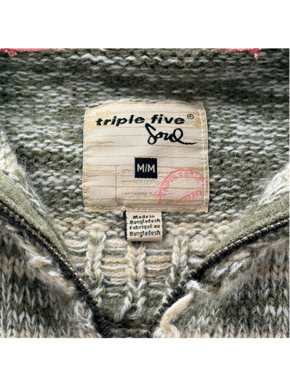 Triple Five Soul Women M Fair Isle Zip Cardigan Vintage Y2K Nordic Cream Sweater - Picture 7 of 12
